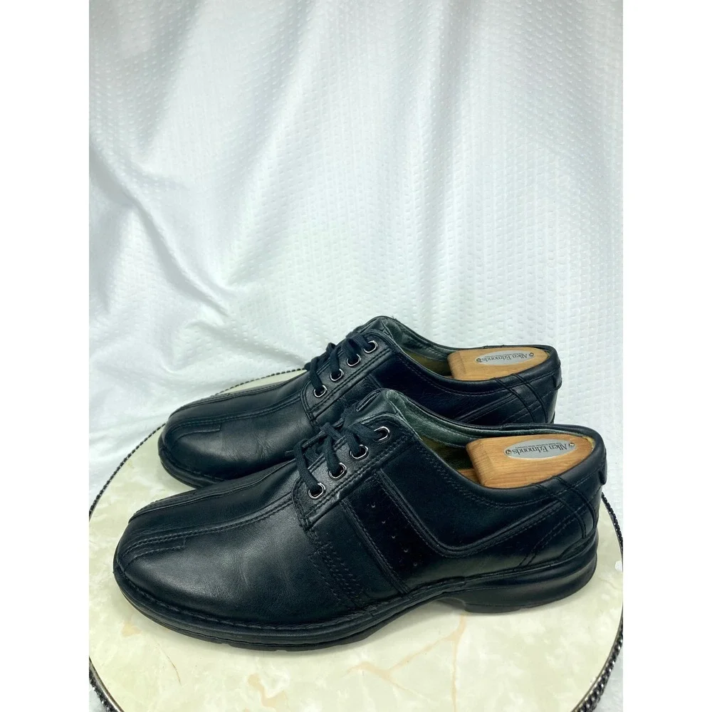 Clarks Touareg Vibe Leather Lace Up Oxford Shoes Men 9.5 Black Bicycle Toe Comfy